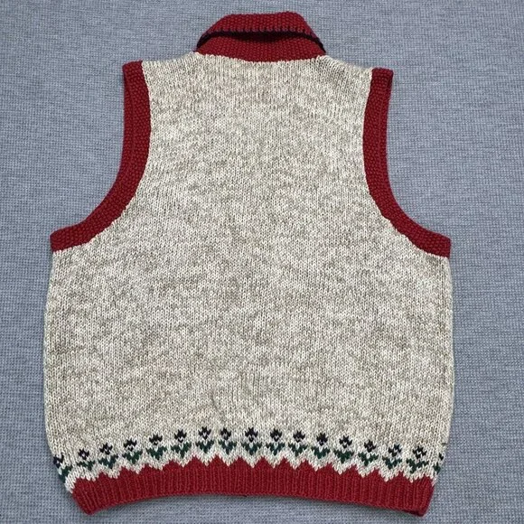 Vtg Bushwacker Womens Small Patchwork Holiday Sweater Vest Red Beige Button Knit - Picture 6 of 15